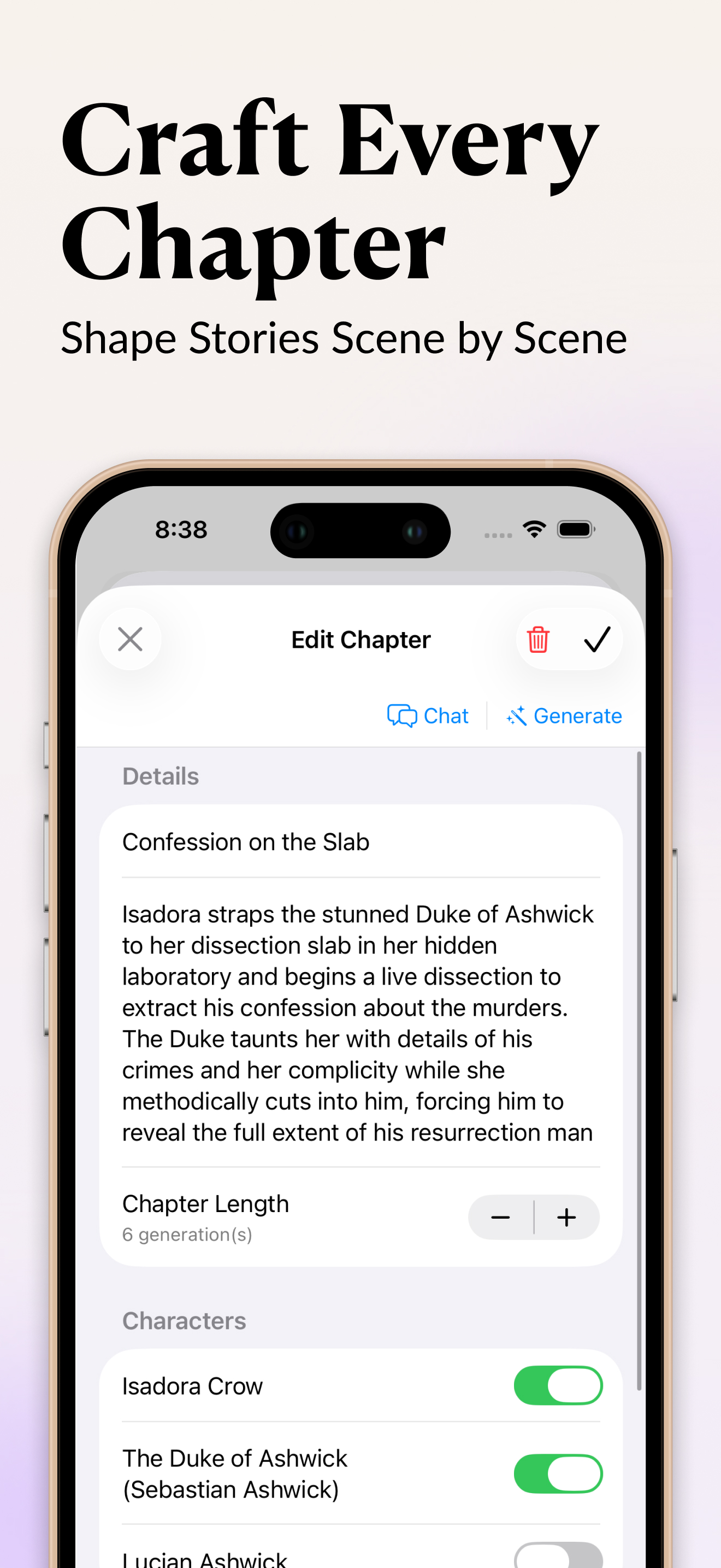 InkPal screenshot showing chapter editing and generation